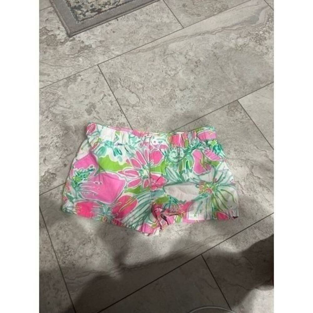 Lilly Pulitzer Girls Callahan Sz 14 Shorts Pink‎ And Green Adjustable Waist